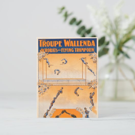 Trapeze, acrobaten en vliegende trampoline briefkaart (Staand voorkant)