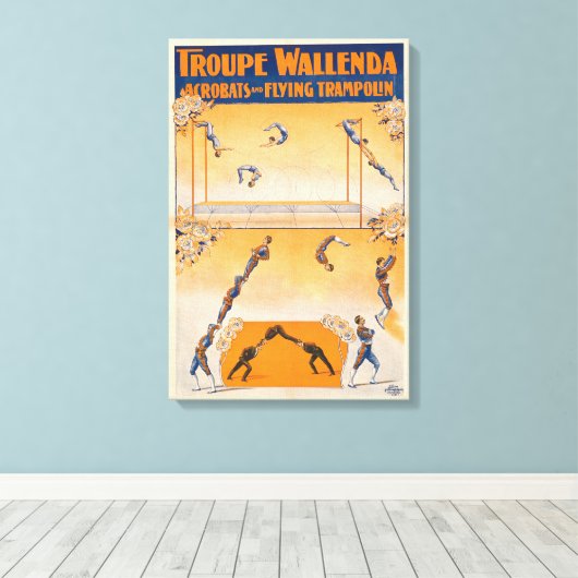 Trapeze, acrobaten en vliegende trampoline canvas afdruk (Insitu (Houten vloer))
