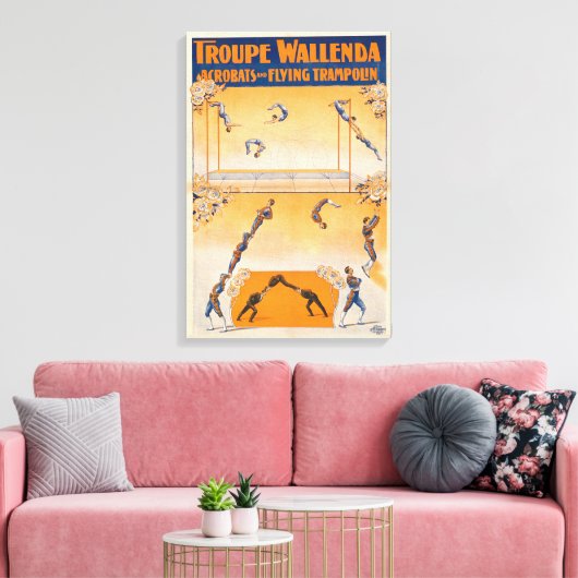 Trapeze, acrobaten en vliegende trampoline canvas afdruk (Insitu (Woonkamer))