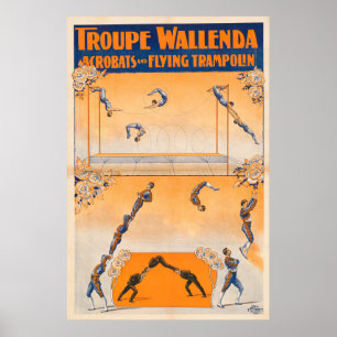 Trapeze, acrobaten en vliegende trampoline poster