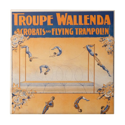 Trapeze, acrobaten en vliegende trampoline tegeltje (Voorkant)
