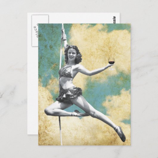 Trapeze Vrouw met wijn Briefkaart (Voorkant / Achterkant)
