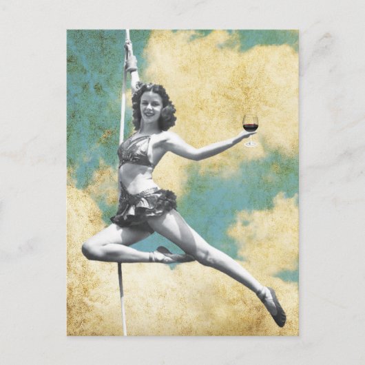 Trapeze Vrouw met wijn Briefkaart (Voorkant)