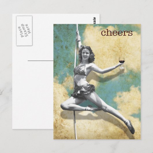  Trapeze Vrouw met wijn Briefkaart (Voorkant / Achterkant)