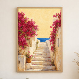 Trapjes aan zee Bougainvillea Aquarel Poster