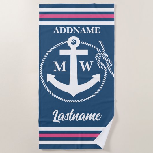 Trappen en monogram anker strandlaken (Voorkant)