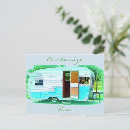  trappenaanhangwagen zigeunercaravan briefkaart (Staand voorkant)