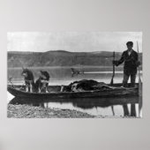 Trapper in Canoe met huiden en honden Alaska Poster (Voorkant)