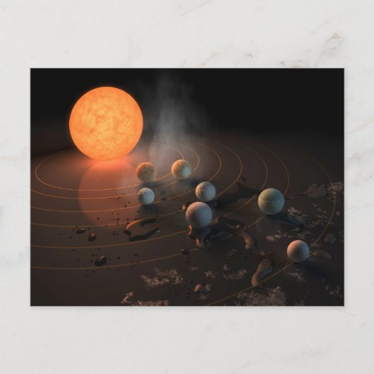 Trappist-1's zeven planeten in een baan rond de st briefkaart (Voorkant)