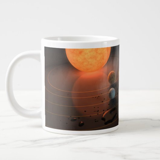 Trappist-1's zeven planeten in een baan rond de st grote koffiekop (Links)