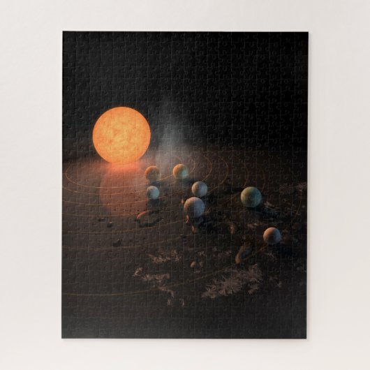 Trappist-1's zeven planeten in een baan rond de st legpuzzel (Verticaal)