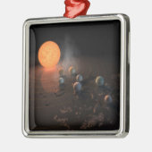 Trappist-1's zeven planeten in een baan rond de st metalen ornament (Links)