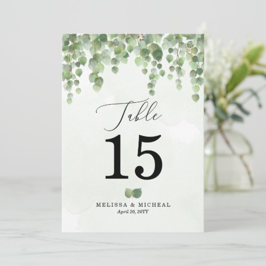 Trapsgewijs Waterverf Eucalyptus Tafelnummer (5x7) (Staand voorkant)