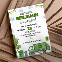 Trash Garbage Truck Birthday Invitation