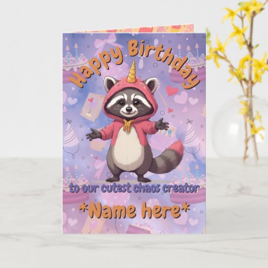 Trash Panda - Birthday Card - customizable name Kaart (Gele Bloem)