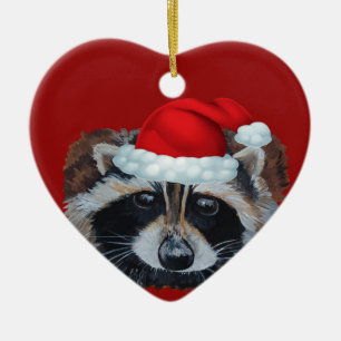 Trash Panda Raccoon Santa Hat Keramisch Ornament
