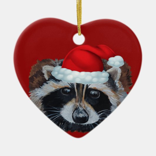 Trash Panda Raccoon Santa Hat Keramisch Ornament (Voorkant)