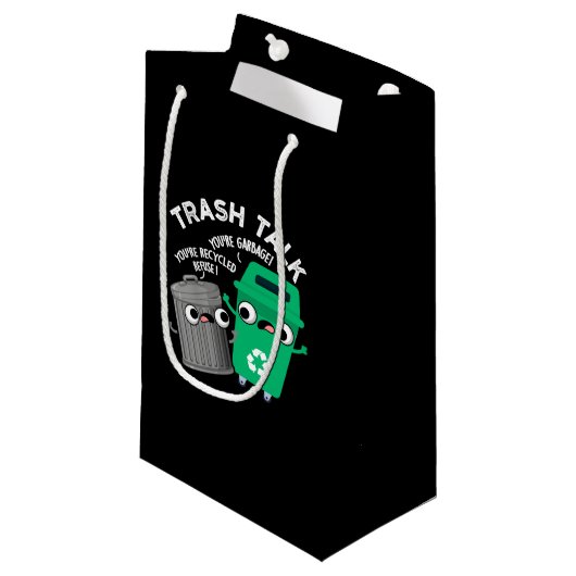Trash Talk Funny Garbage Bin Pun Dark BG Klein Cadeauzakje (Voorkant Gekanteld)