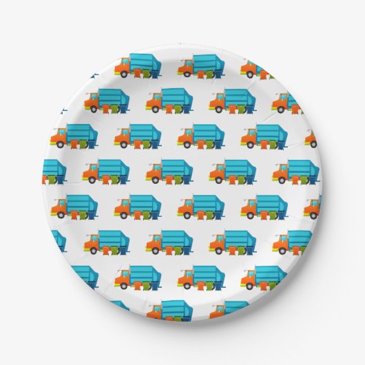 Trash Truck and Garbage Cans Kinder Party Papieren Bordje (Voorkant)
