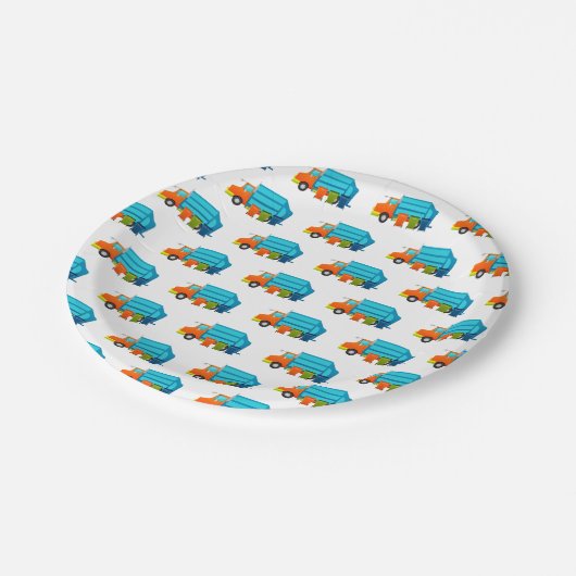 Trash Truck and Garbage Cans Kinder Party Papieren Bordje (Gekanteld)