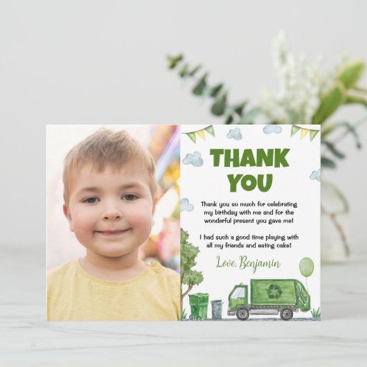 Trash Truck Birthday Foto bedankt (Staand voorkant)