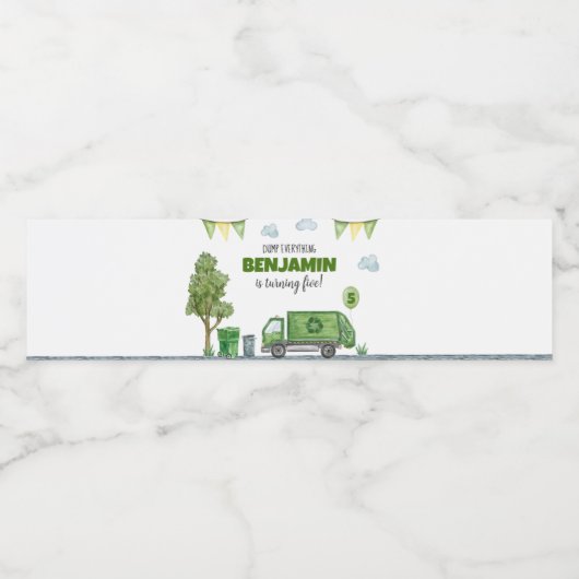 Trash Truck Birthday Water Flaconetiket Waterfles Etiket (Enkel label)