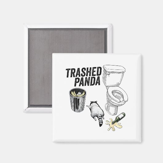 Trashed Panda, Funny Drunk Raccoon, Trash Panda Hu Magneet (Voorkant / Achterkant)