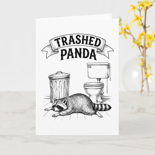 Trashed Panda Funny Drunk Racoon Kaart (Gele Bloem)