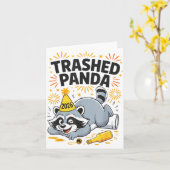 Trashed Panda New Year 2026 Funny Drunk Raccoon  Kaart (Gele Bloem)