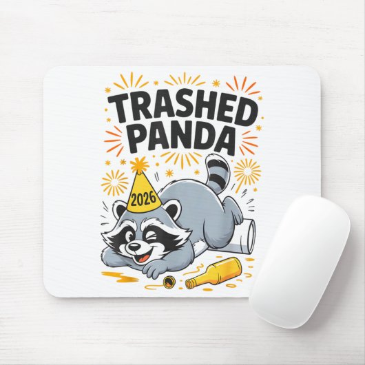 Trashed Panda New Year 2026 Funny Drunk Raccoon  Muismat (Met muis)