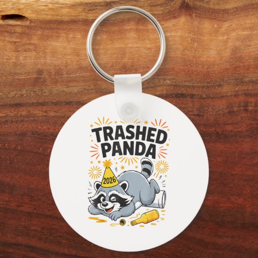 Trashed Panda New Year 2026 Funny Drunk Raccoon  Sleutelhanger (Voorkant)