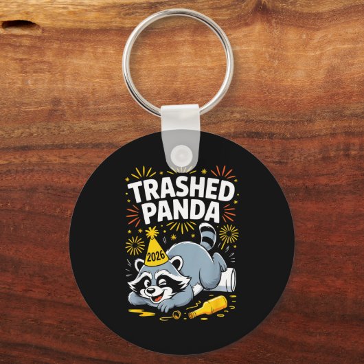 Trashed Panda New Year 2026 Funny Raccoon Design  Sleutelhanger (Voorkant)