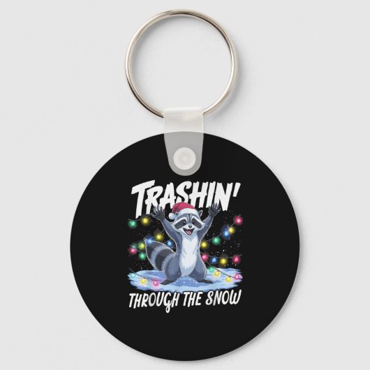 Trashin' Through The Snow Funny Christmas Raccoon  Sleutelhanger (Voorkant)