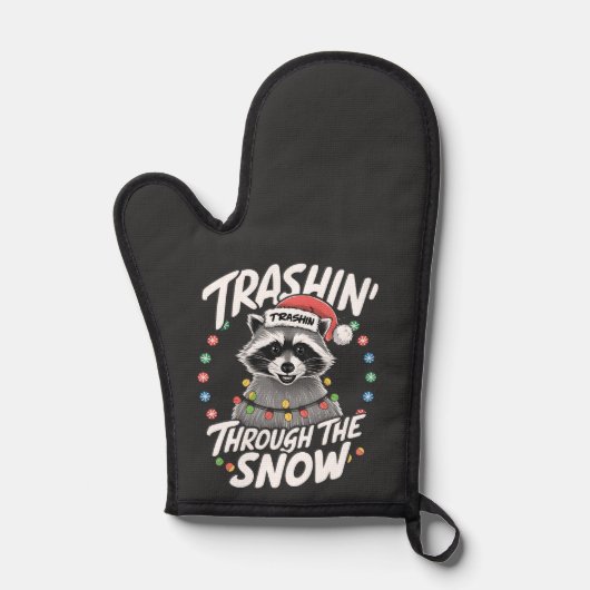 Trashing Door De Sneeuw Grappige Wasbeer Kerstmis Ovenwant (Voorkant)