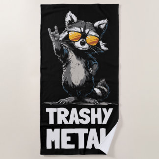 Trashy Metal Raccoon – Rock Hand Sign Illustration Strandlaken
