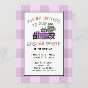  Trauck Paarse Gingham Paaspartij Kaart