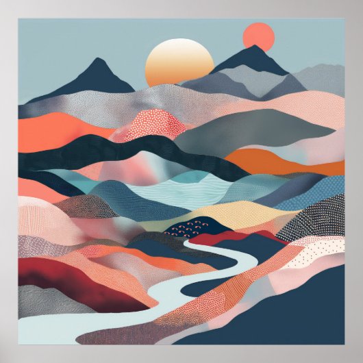 Traumhafte Flussfahrt durch eine abstrakte Welt Poster (Voorkant)