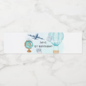 Travel Adventure Blue Boys 1e verjaardag Waterfles Etiket (Enkel label)