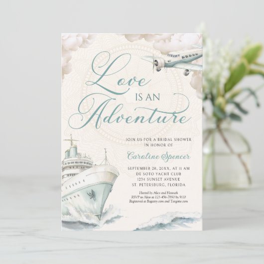 Travel Adventure Cruise Engagement Party Kaart (Staand voorkant)