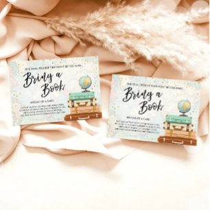 Travel Adventure Gold Baby shower Breng een boek Informatiekaartje