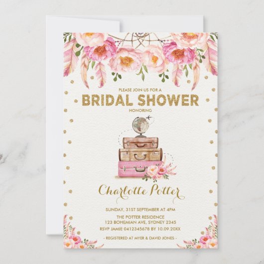 Travel Adventure Vrijgezellenfeest Roze Bloemen Ui Kaart (Voorkant)