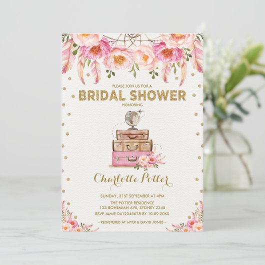 Travel Adventure Vrijgezellenfeest Roze Bloemen Ui Kaart (Staand voorkant)