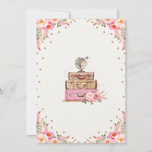 Travel Adventure Vrijgezellenfeest Roze Bloemen Ui Kaart (Achterkant)