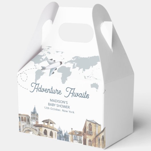 Travel Adventure World Map Airplane Baby Shower Bedankdoosjes (Voorkant)