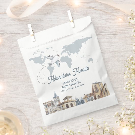 Travel Adventure World Map Airplane Baby Shower  Bedankzakje (Geknipt)