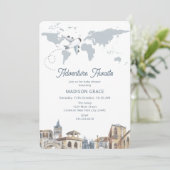 Travel Adventure World Map Airplane Baby Shower Kaart (Staand voorkant)