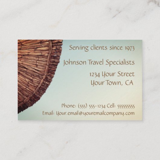 Travel Agency Consultant Specialist Visitekaartje (Achterkant)