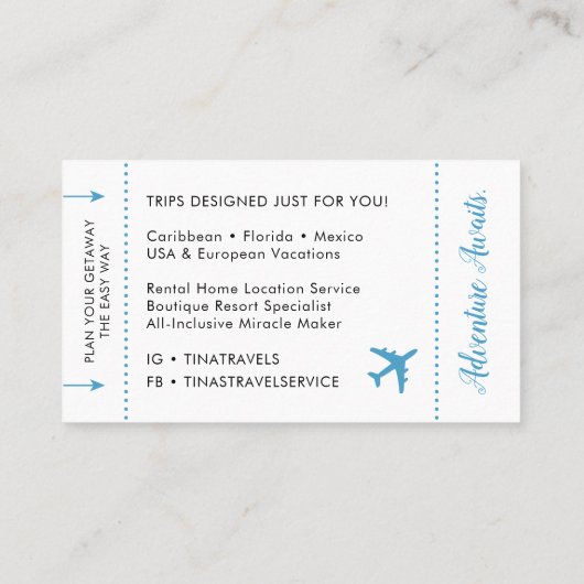 Travel Agent Blue Mini Boarding Pass Visitekaartje (Achterkant)