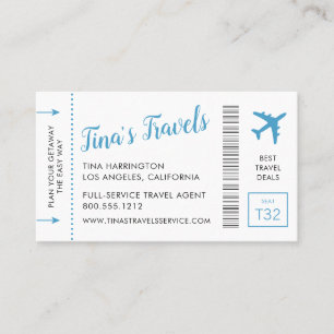 Travel Agent Blue Mini Boarding Pass Visitekaartje