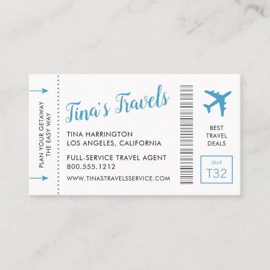 Travel Agent Blue Mini Boarding Pass Visitekaartje (Voorkant)